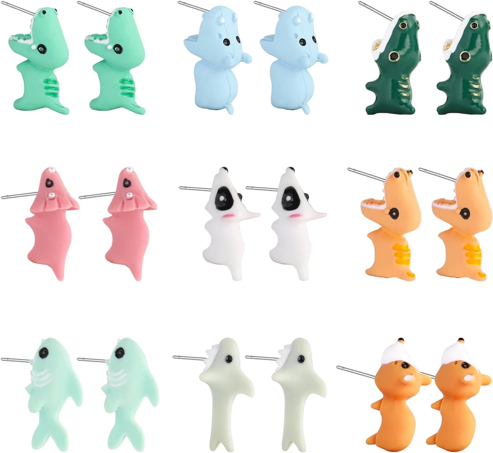 NEWITIN9 Pairs Cute Animal Bite Earrings for Girls Hypoallergenic Earring 3D Clay Earrings Cartoon Biting Ear Studs Polymer Clay Studs for Girls Women