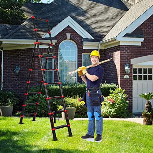 7 + 9 Extension Ladder Multi-Position A-Frame Telescoping Ladder - Aluminum Lightweight Adjustable Step Ladder - Portable Collapsible Ladder for RV Stairs (7+9 Steps)