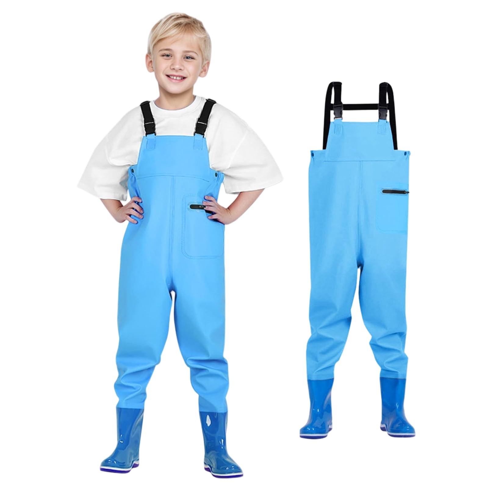 Generisch Kinder Wasserdichte Wathose mit Stiefel - Anglerhose mit Verstellbarer Schultergurt Outdoor Kinderrutschfest Bootfoot Gummi Watstiefel für Kinder Jungen Mädchen(#01-07, 4-5 Jahre)