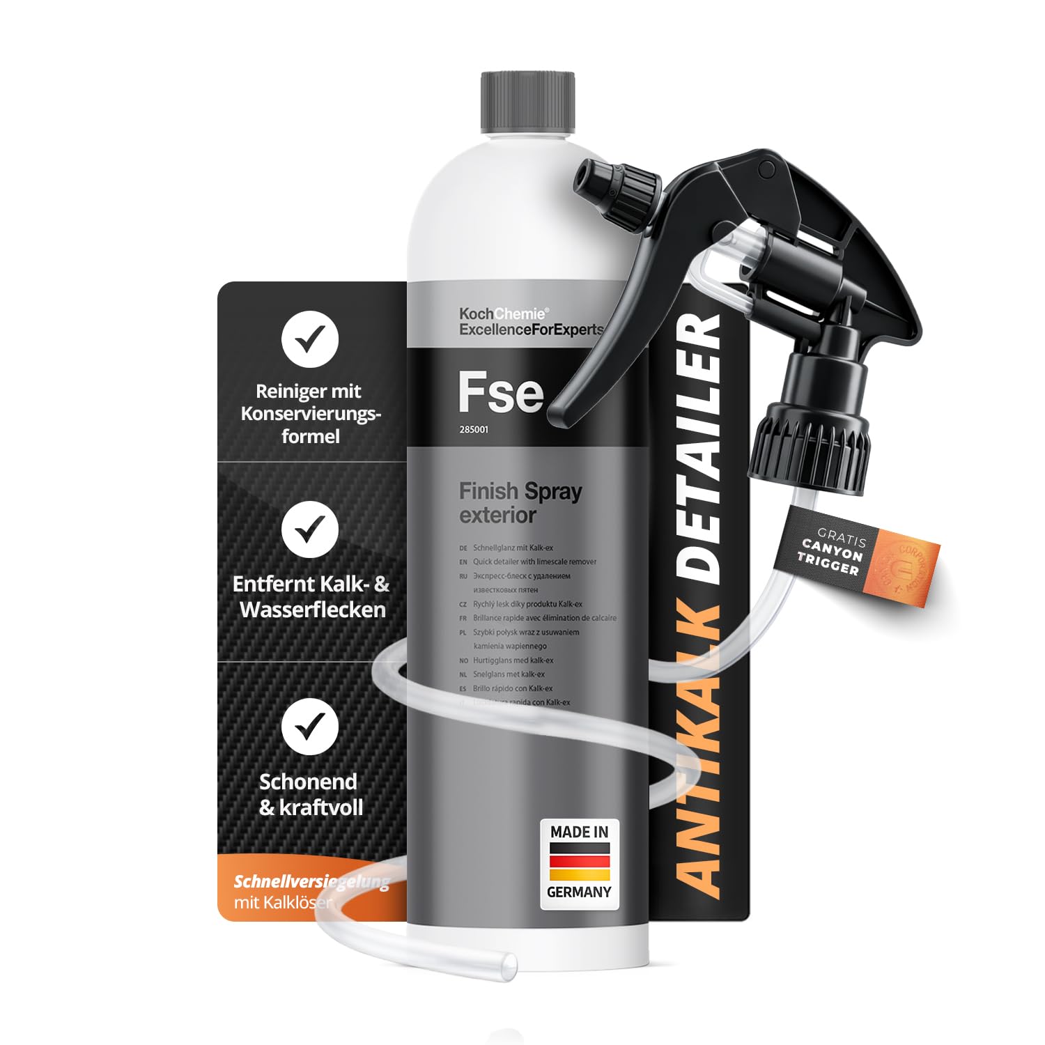 Shiny Freaks Koch Chemie Finish Spray exterior Schnellglanz 1L + Canyon Sprühkopf CHS-3A 260mm | gleichmäßiger Sprühnebel, schneller Glanz-Boost & saubere Nacharbeit in einem Set | 2-teilig