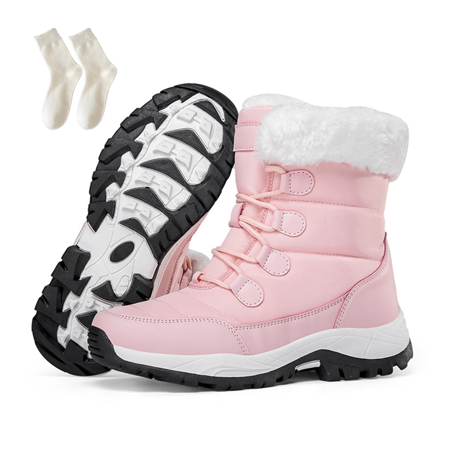 Womens Waterproof Winter Snow Boot Non Slip Lace Up Mid-Calf Outdoor hiking boots waterproof lightweight for Cold Weather