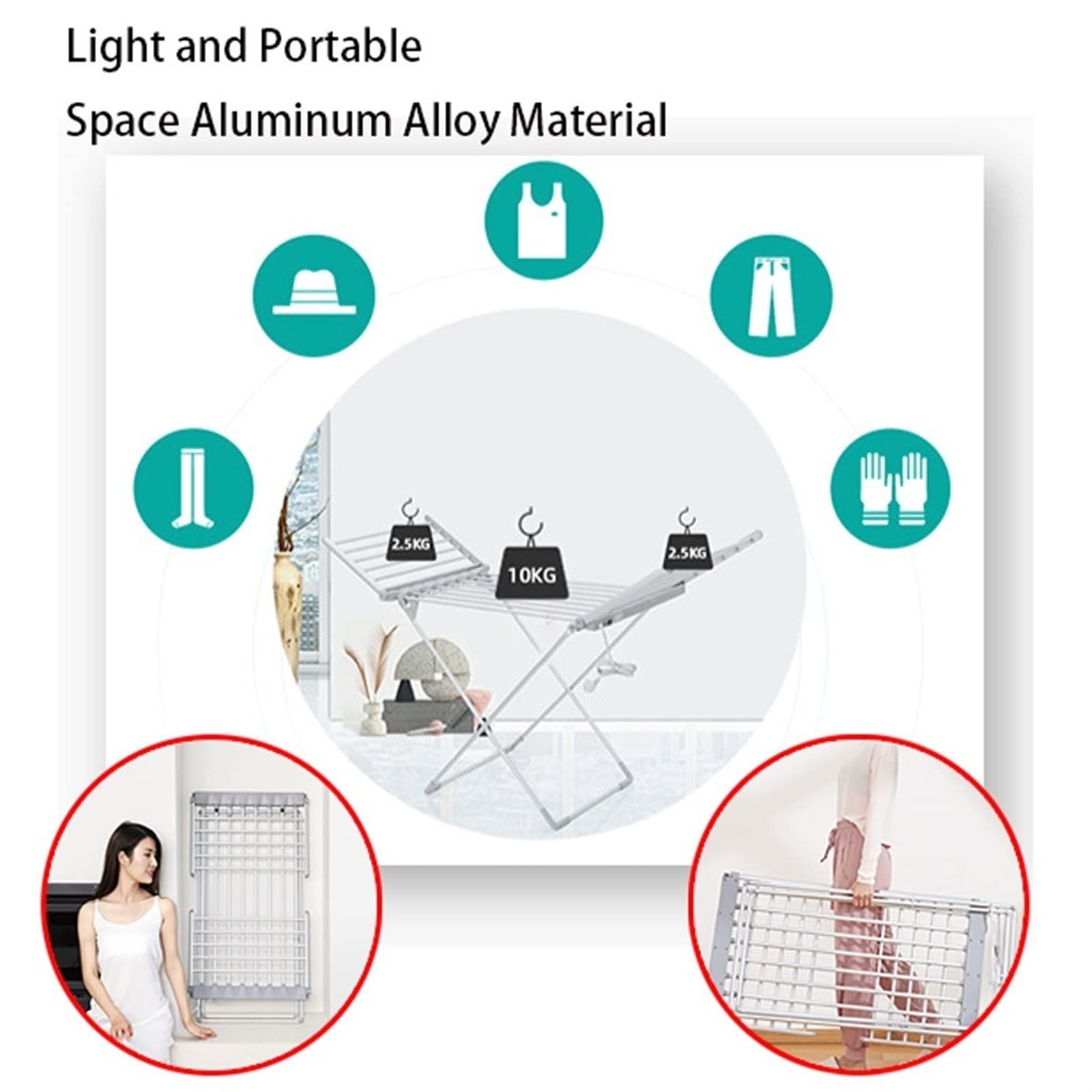 Asciugatrice elettrica riscaldata da 220 W, 18 barre riscaldate, stendibiancheria pieghevole a risparmio energetico, per una facile conservazione, risparmio energetico, alla moda Star of Light