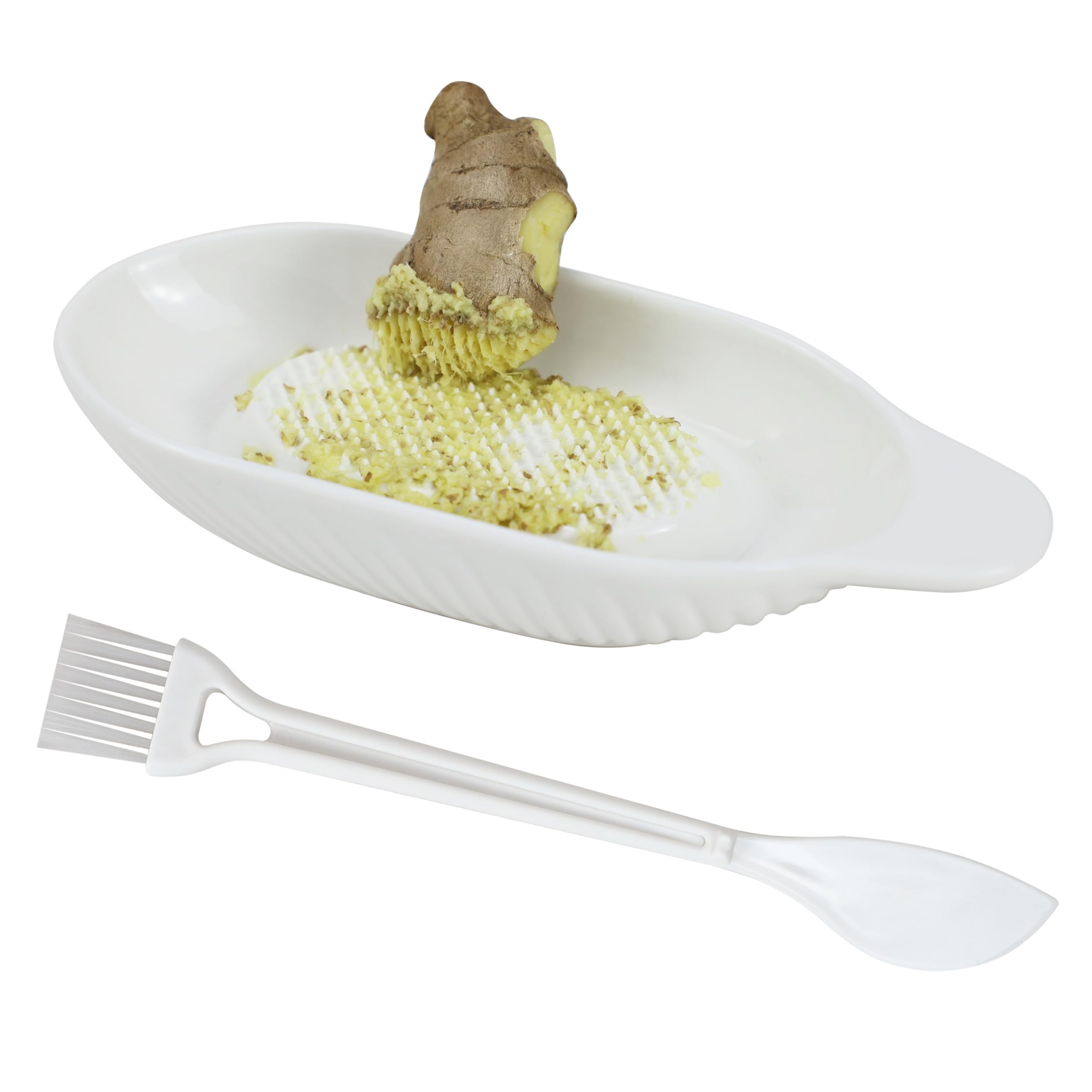EIKS Ceramic Ginger Grater Plate with Scraper for Grinding Wasabi Ginger Garlic Cheese Fruits Vegetables