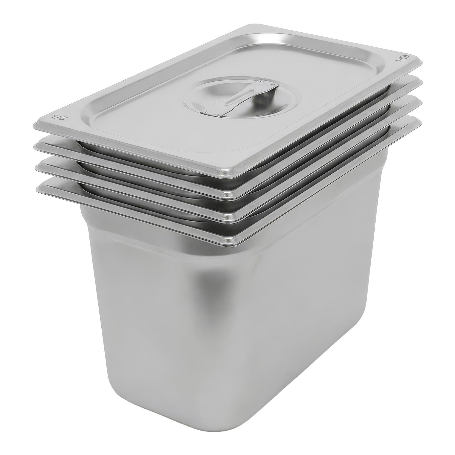 Argon Tableware 7.25L Gastronorm Containers with Lids 1/3 GN - Pack of 4 | 1/3 GN Pans with Lids, Pack of 4, 200mm Deep, 7.25L, Stainless Steel, Dishwasher Safe, Catering & Buffet Use