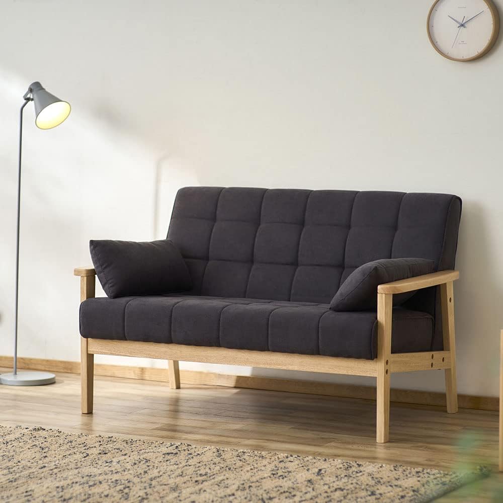 Amazon｜佐藤産業 Sereno ソファー 2人掛け ブラック(木肘ナチュラル  