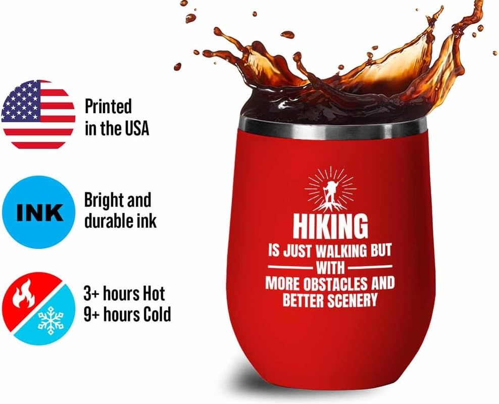 Hiking Red Edition Wine Tumbler 12oz - Hiking Is Walking - Hiking Buddy Gift Hobby Outdoor Man Nature Travel Adventure Camping Backpacker image 3