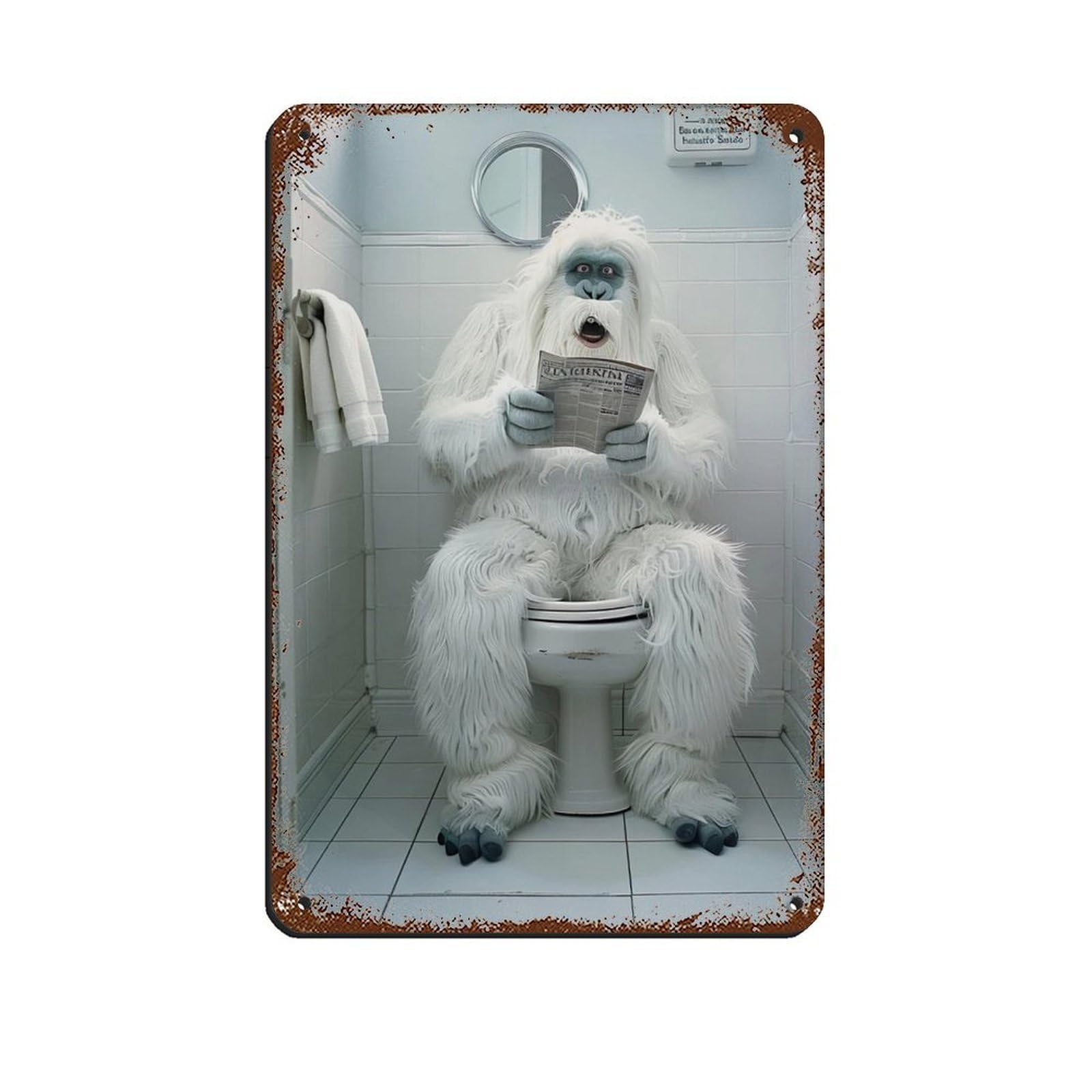 Yeti Sitting on The Toilet Reading A Newspaper (8) Tin Sign Vintage Metal Pub Club Cafe Bar Home Wall Art Decoration Poster Retro 8x12inch(20x30cm)