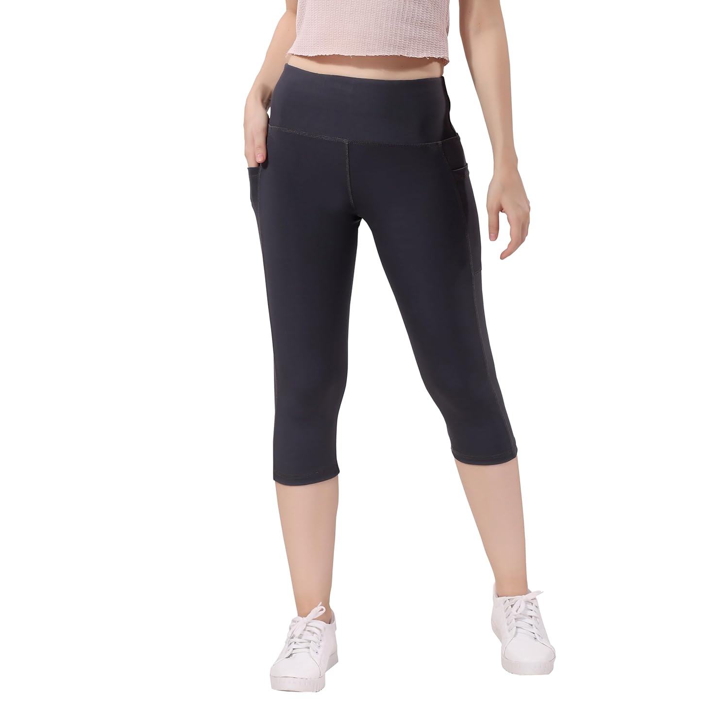 TRASA Active 3/4th Yoga Pants for Womens Gym High Waist with 2 Pockets, Tummy Control, Workout Pants 4 Way Stretch Yoga Capri – Available Sizes – S, M, L,XL, 2XL,3XL,4XL