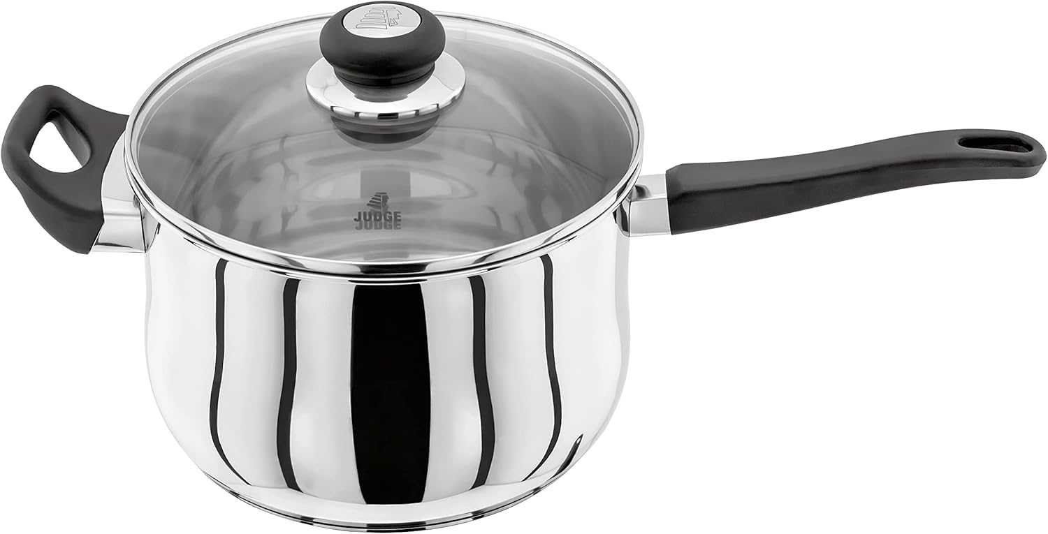 Judge Vista Stainless Steel Two Cup Egg Poacher and Frying Pan, Shatterproof Vented Glass Lid, Induction Ready, Oven Safe