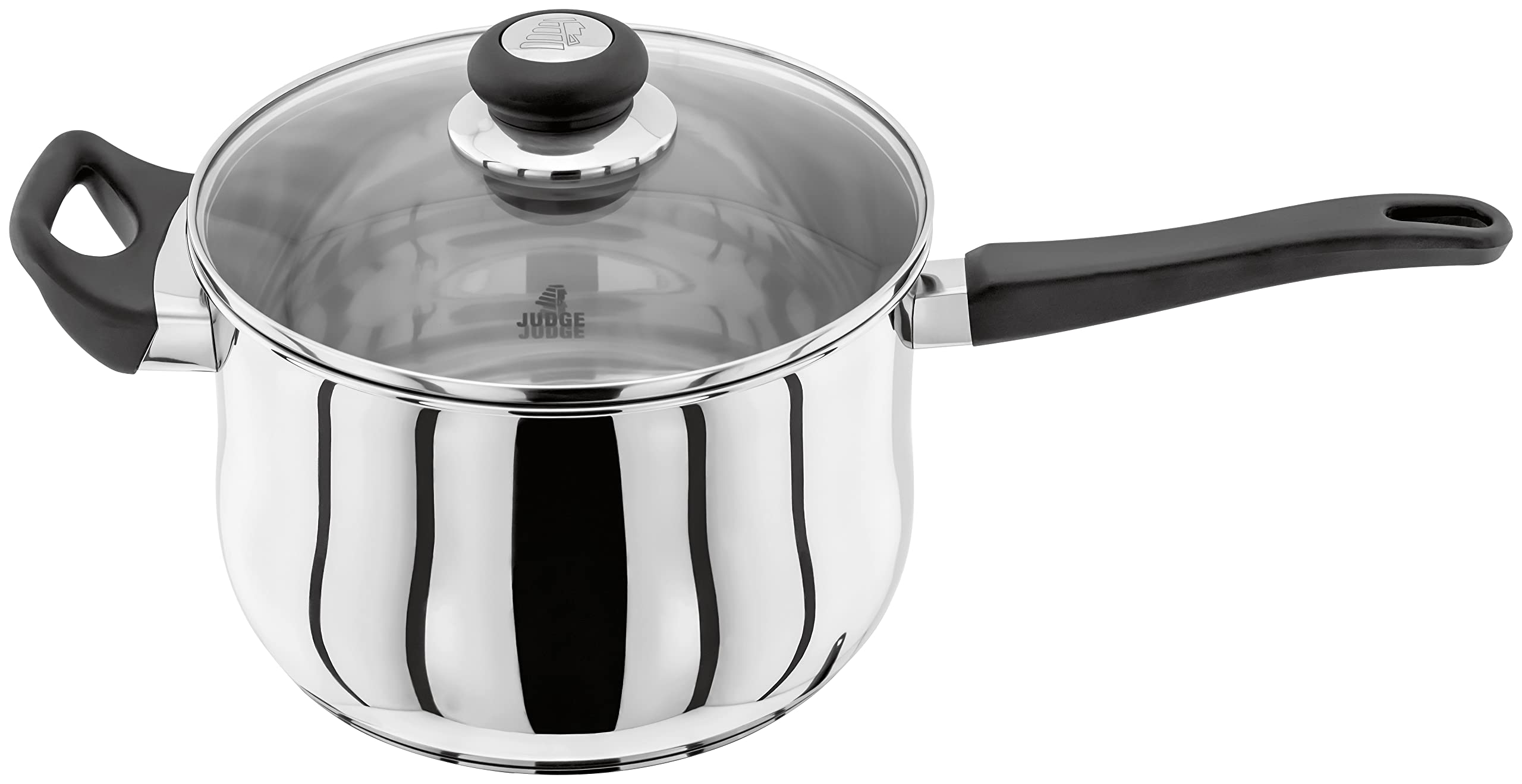 Judge Vista Stainless Steel Extra Large Saucepan With Helper Handle 22Cm, 4L, Shatterproof Vented Glass Lid, Induction Ready, Oven Safe
