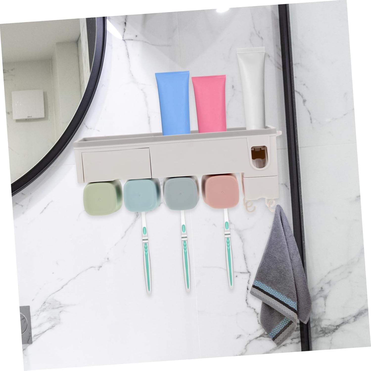 1set Automatic Squeeze Toothpaste Dispenser Wall-Mounted Toothbrush Holder Slot Organizer for Bathroom Elegant Design for Efficient Toothpaste Use Space-Saving