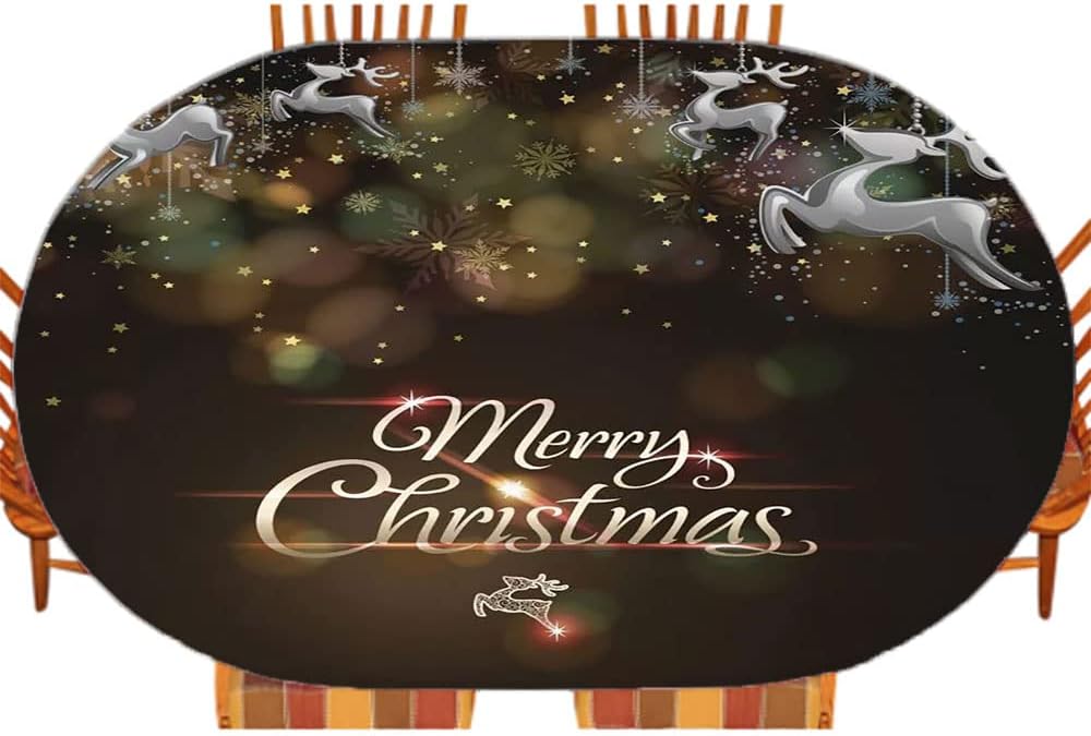 Christmas Oval Table Cloth, Christmas Style Print, Indoor Dining and Outdoor Patio Festival Use, Fits 48" x 68" Table