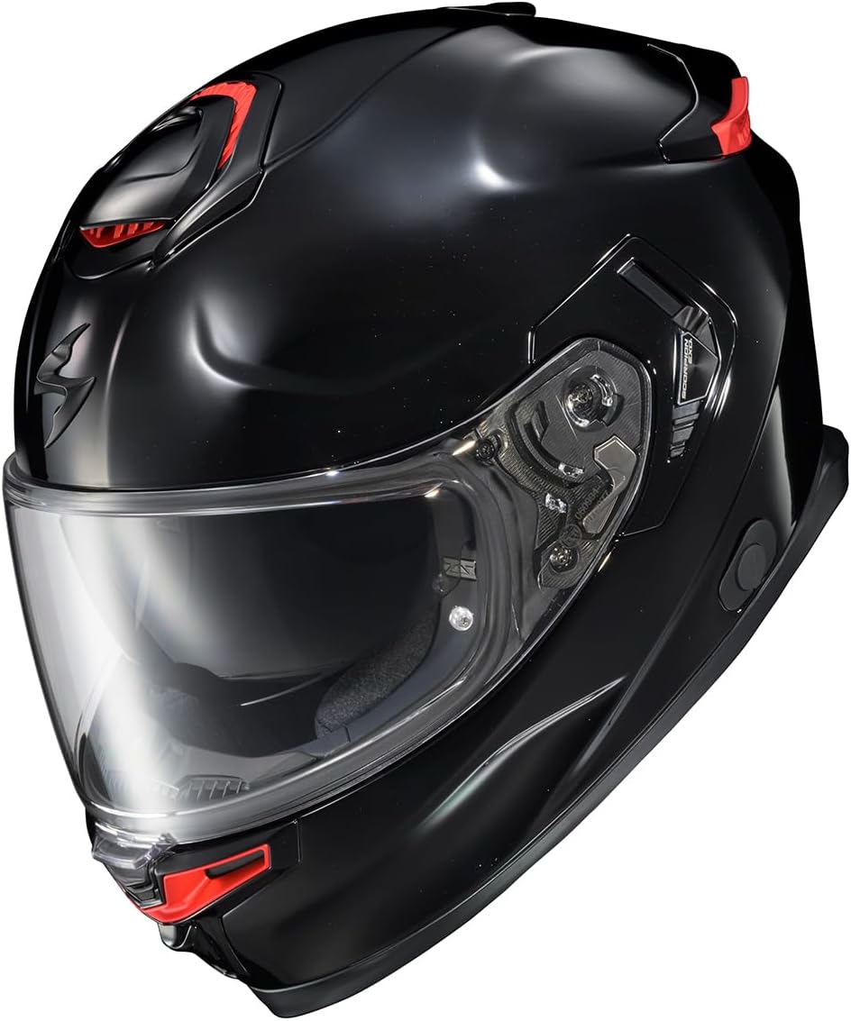 ScorpionEXO Eclipse Full Face Motorcycle Helmet with Pinlock Ready Shield - Bluetooth Ready Speaker Pockets Apex Series Solid (Metallic Black - Large)