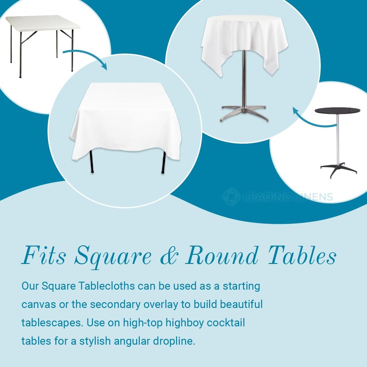 Sparkles Make It Special 10-pcs 72"x72" Inch Square Polyester Cloth Fabric Linen Tablecloth - Wedding Reception Restaurant Banquet Party - Machine Washable - White