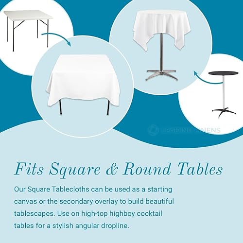 Miniatura 3 de Paquete de 2 manteles cuadrados de poliéster marfil de 54 x 54 pulgadas, resistente a las manchas y a las arrugas, lavable para mesa de comedor,