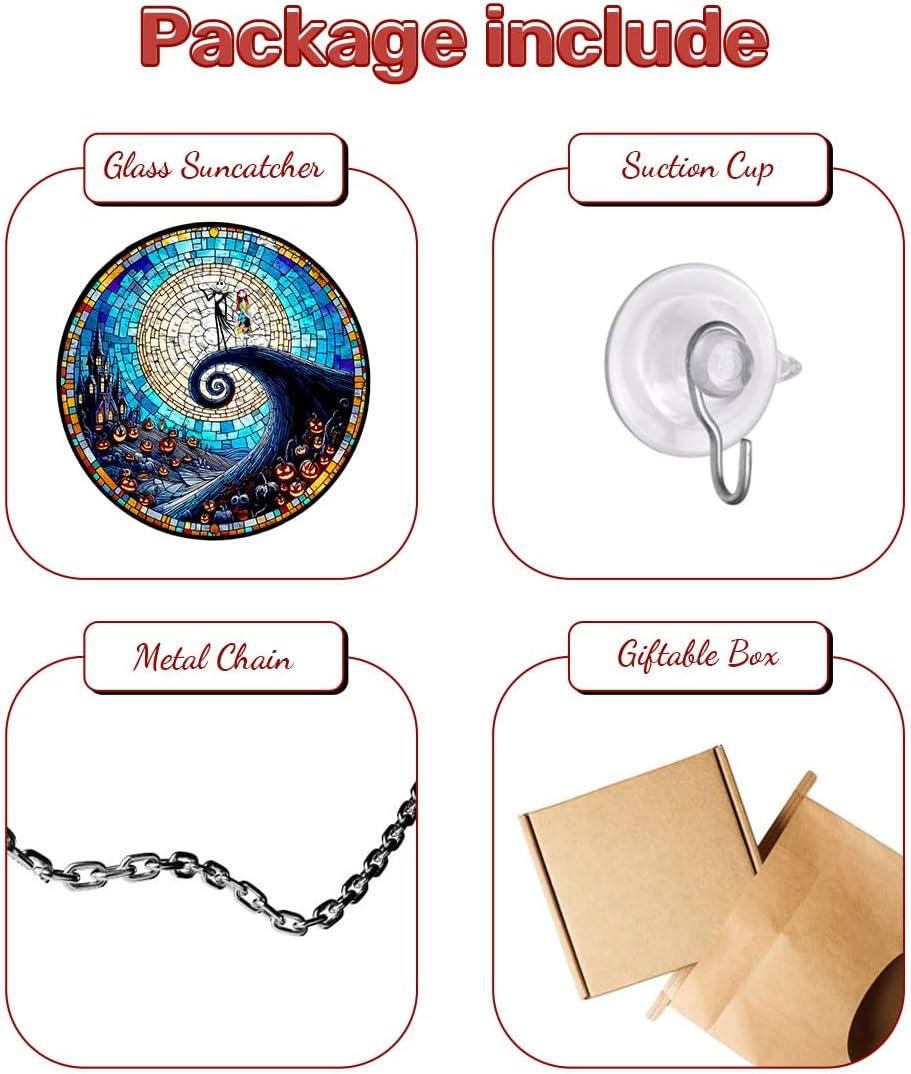 GENANY Spooky Stained Glass Window Hanging, Spring Sun Catcher with Metal Chain and Hook, Romantic Gifts for Women Friends Family, Garden Decor, Housewarming Gifts, Outdoor Decor