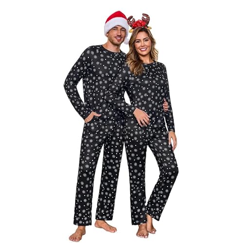 Marvmys Matching Pajamas for Couples Men & Women Long Sleeve Plaid Pjs Loungewear Pjs Set with Pockets S-3XL Women X-Large Christmas Black