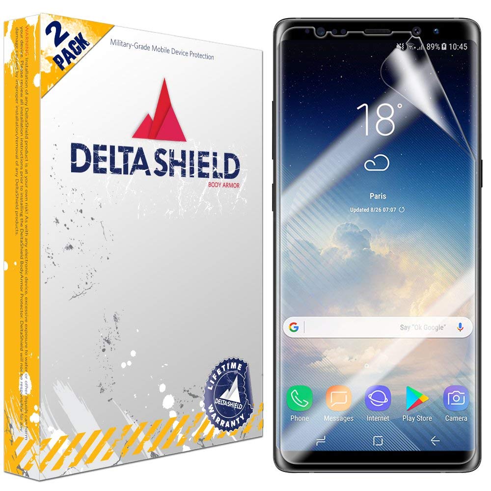 DeltaShieldScreen Protector for Samsung Galaxy Note 8 (2-Pack)(Case Compatible Design) BodyArmor Anti-Bubble Military-Grade Clear TPU Film