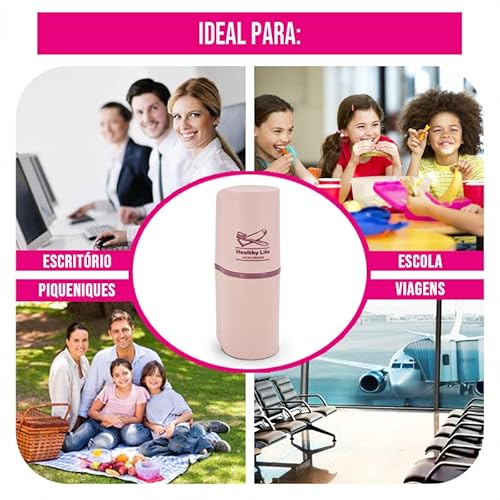 Porta Escova Creme Dental Organizador Viagem Mala Banheiro Cor:Rosa