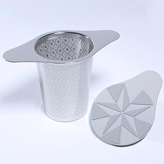 LULLATTI Extra Fine Mesh Tea Infuser Basket with Grey Silicone Lid, 18/8 Stainless Steel Large Capacity Tea Strainer for B...