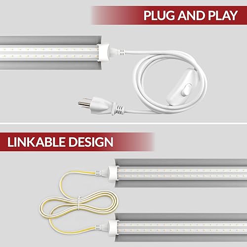 Vista 5 de Paquete de 2 luces LED de crecimiento de 1 pie, espectro completo de 5000 K, 30 W (2 x 15 W), lámpara de cultivo enlazable, luces de cultivo T8