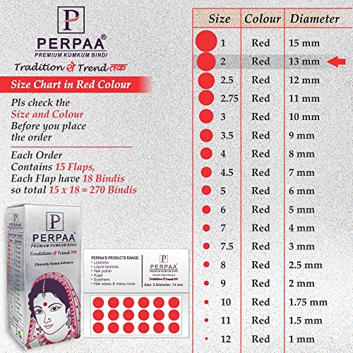 Image of PERPAA Premium Velvet Sticker Kumkum Bindi Box of 15 Flaps - Pottu for Women,Ladies, Girls (Size 2.5, Diameter 12mm, Red)