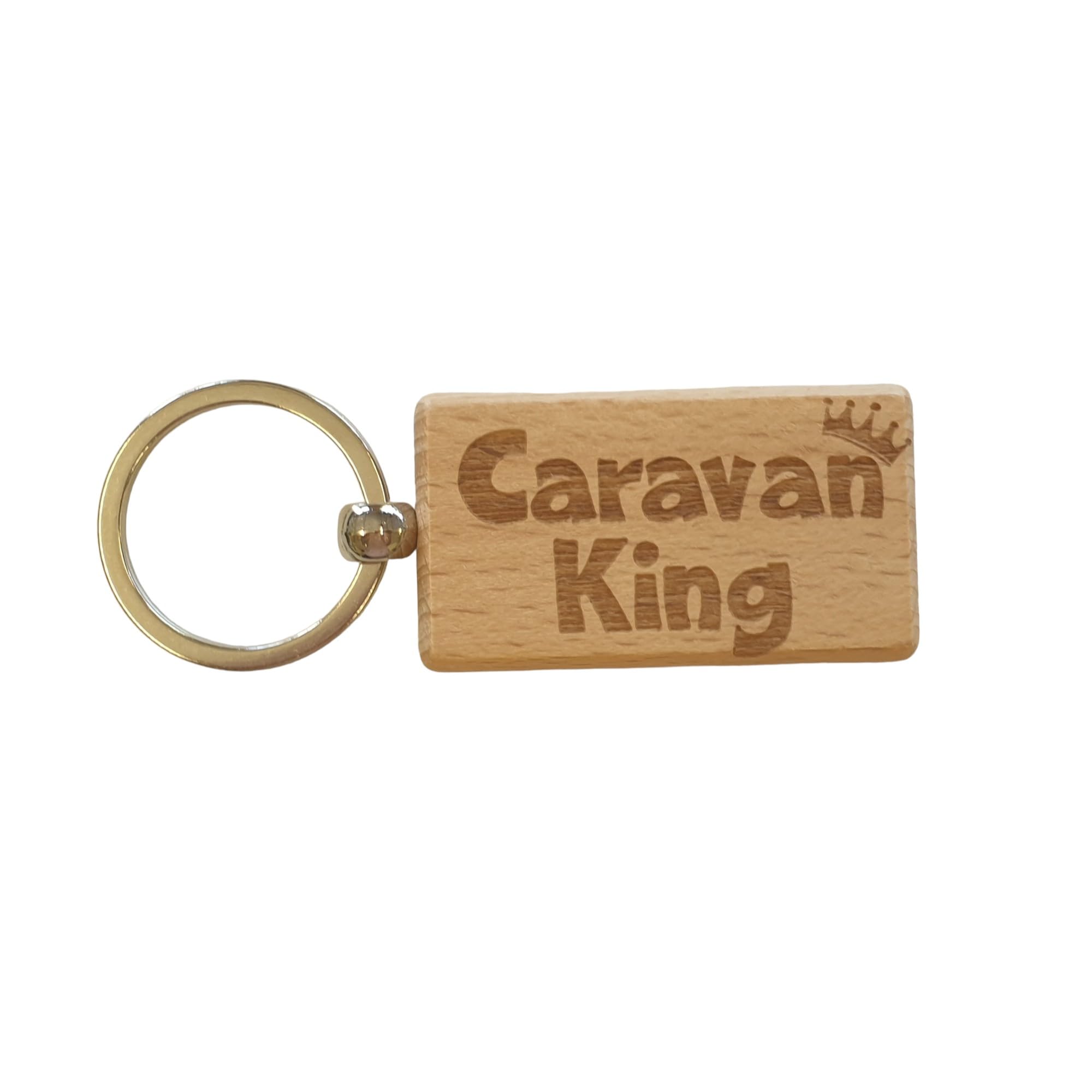 Decalarama Brown Caravan Keyring Gift Caravan King Cute Engraved Wooden Key Fob Fun Novelty Nice Custom Present