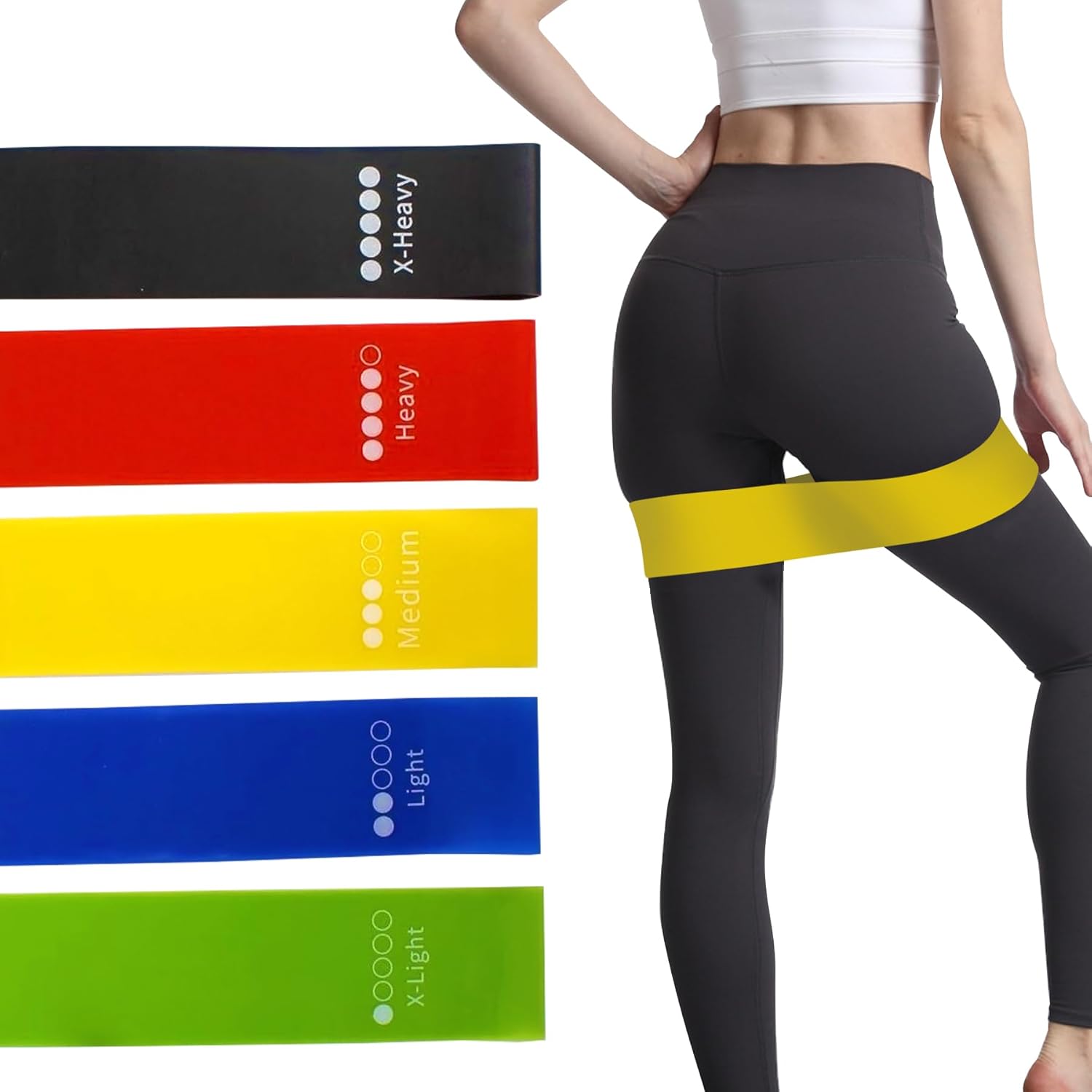 EKIND Set of 5 Resistance Bands, 5 Different Color-Coded for Different Resistance Levels, Yoga, Fitness, and Strength Training，Band for Butt and Legs Women, Fitness Stretch Band for Workout Men