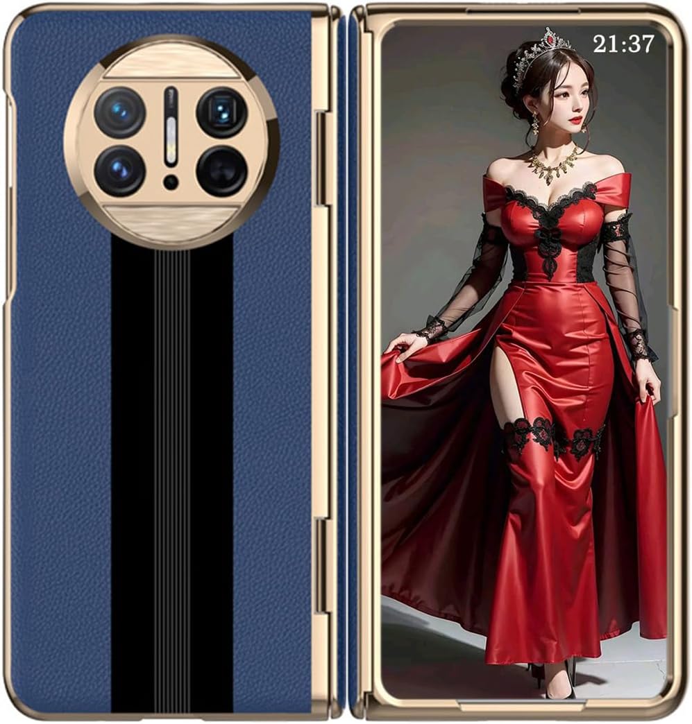 Leather Case for Samsung Galaxy Z Fold 3, Hinged Cover for Samsung Z Fold3 Phone, Bracket, Mobile Phone Shell, Support Frame, Leather Holster -Blue