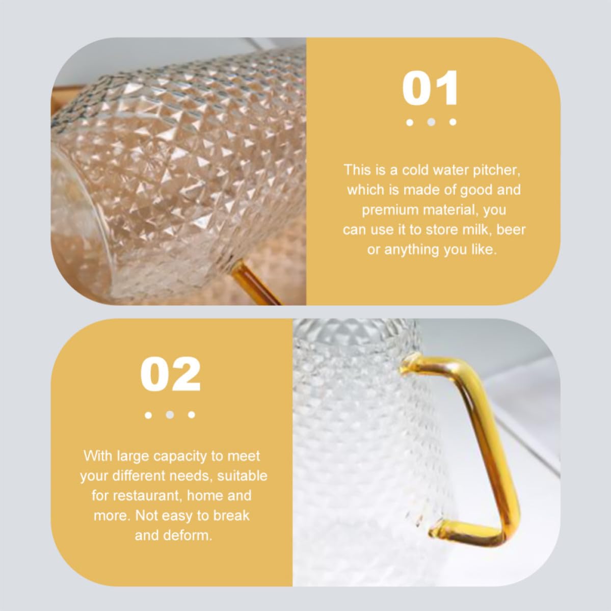 PATKAW Jarra de Agua Fría Tapa Hermética y Vertedor Antigoteo, Ligera y Portátil de Vidrio de Borosilicato 1500ml Adecuada para Té Aromático y Vino en Reuniones o Regalos