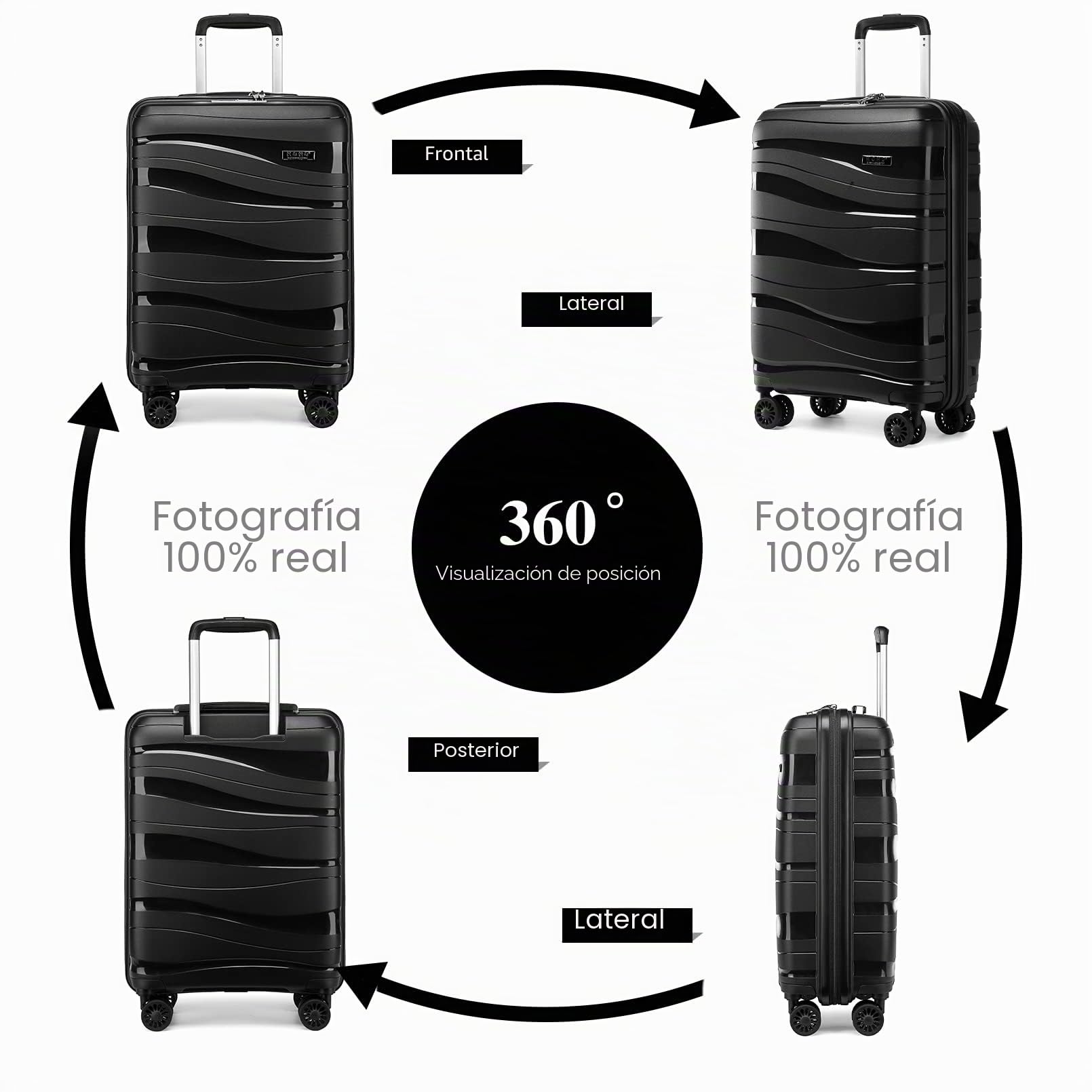 Kono Maleta de Cabina Grande 76cm Maleta de Viaje Ligera Portátil con Cerradura TSA Resistente(100L,Negro)