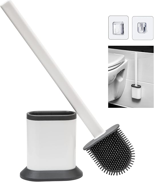 SALAROT Toilet Brush.1 Pack Hygienic, Soft, Flexible Bristles and Quick Drying Silicone Toilet Brush with Holder. Wall Mounted Or Flat Use Loo Brush. White Elegant Design For Bathroom Cleaning Brush.