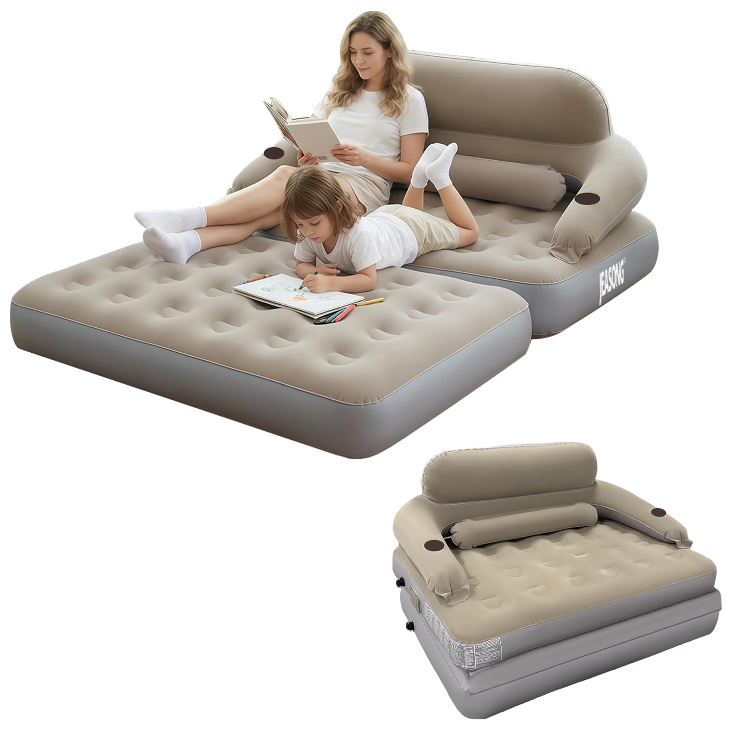 JEASONG Divano letto gonfiabile con pompa integrata, materasso gonfiabile king size, materasso gonfiabile 2 in 1 e divano gonfiabile, materasso autogonfiante per gli ospiti in casa, campeggio, 203 x