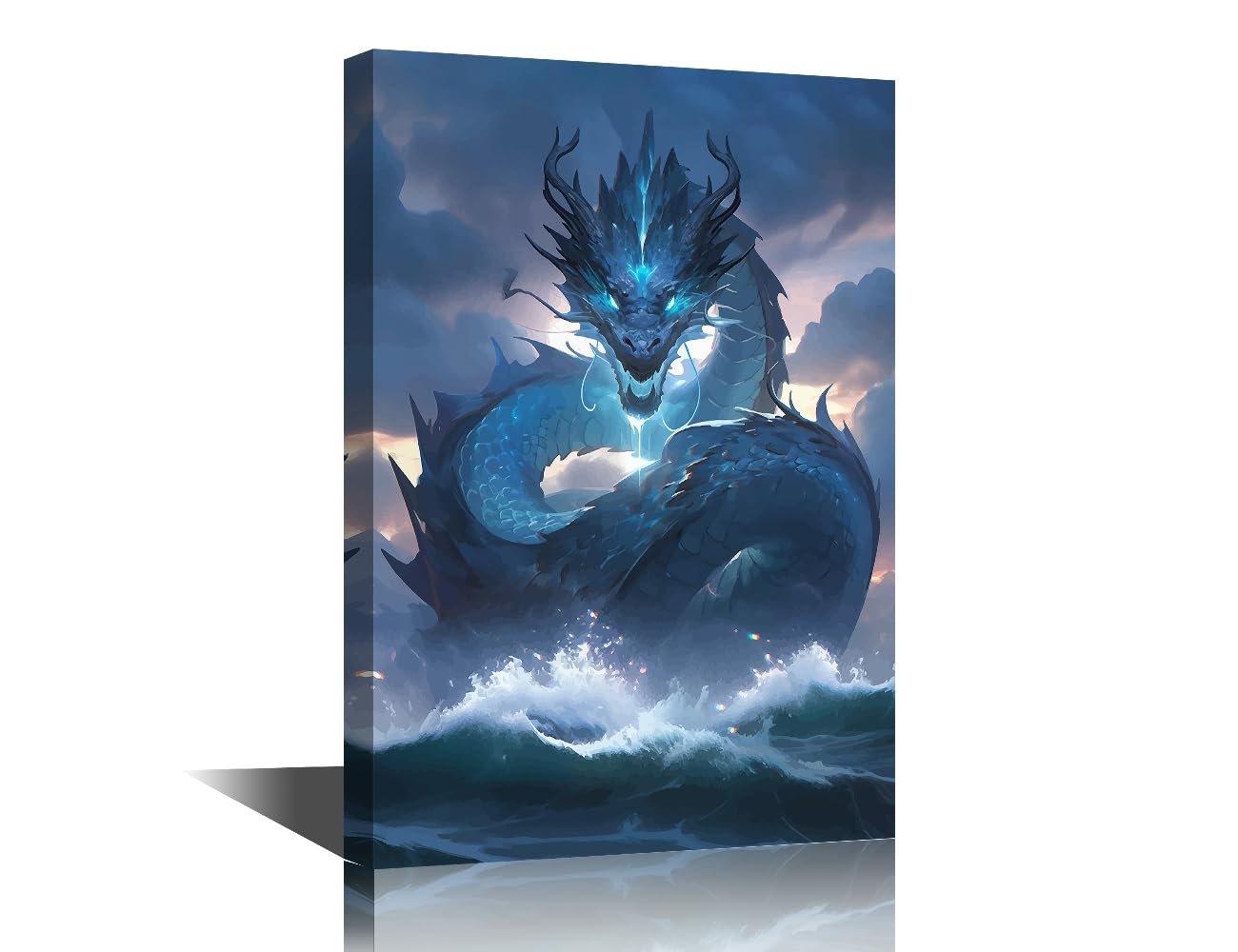 TISHIRON Fantasy Dragon Wall Art Water Dragon Bathroom Decor Wall Art 1 Panel Dragon Wall Decor Artwork for Home Walls Stretched and Framed Canvas Wall Art Ready to Hang (24''Wx 36''H)