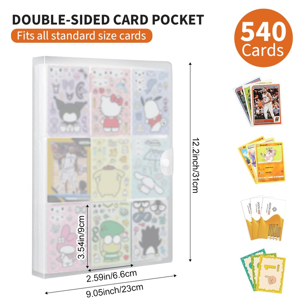 PATPAT® 540 Pockets 2.6x3.58 inches Per Cell Card Holder, Trading Cards Organizer Holder Double Sided Transparent Card Collection Book with Snap Button Closure Game Trading Card Holder 1