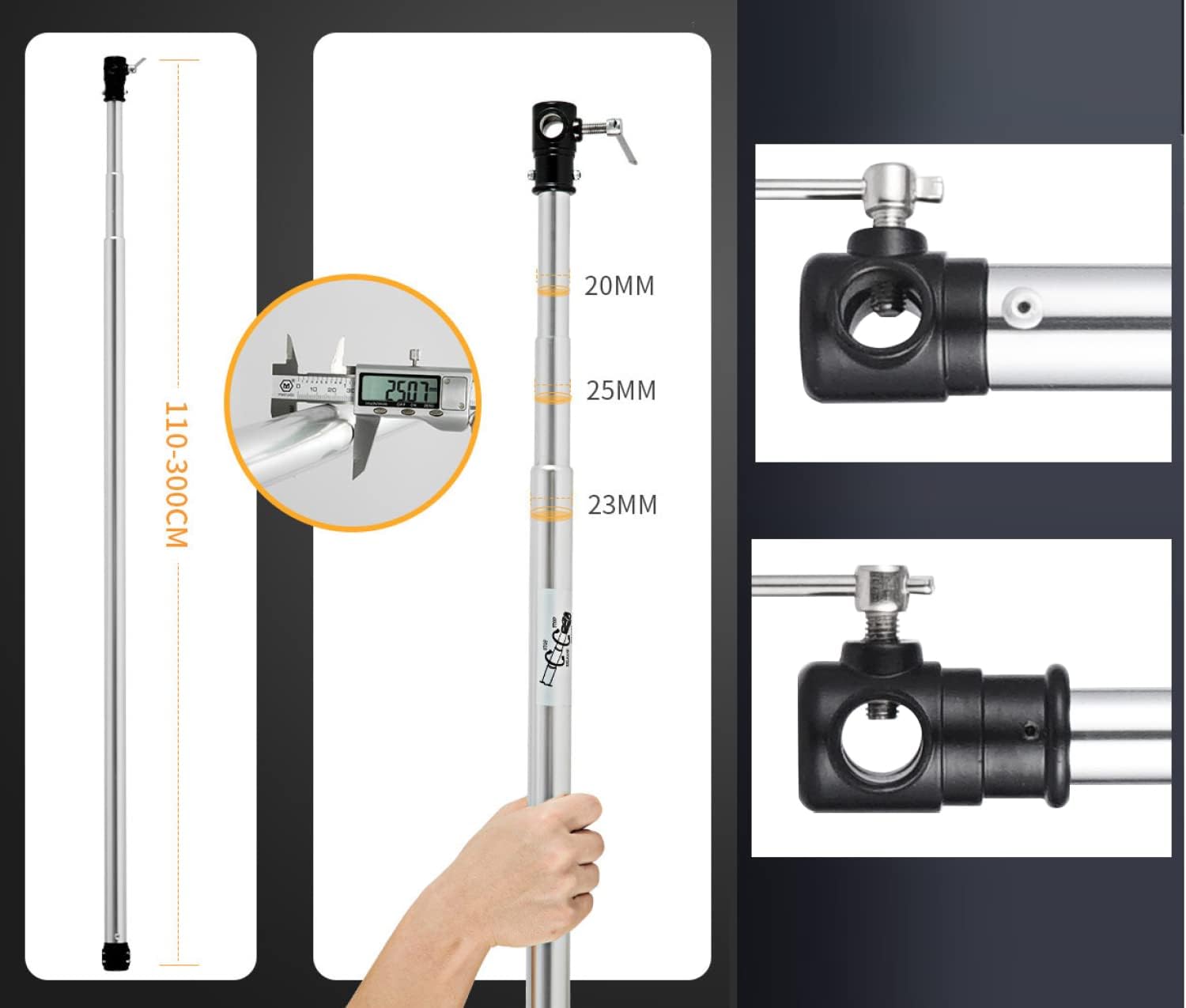 Pro 10 ft Aluminum Alloy Telescopic Crossbar, 3 Section Background Support Cross Arm for C Stand (Silver)