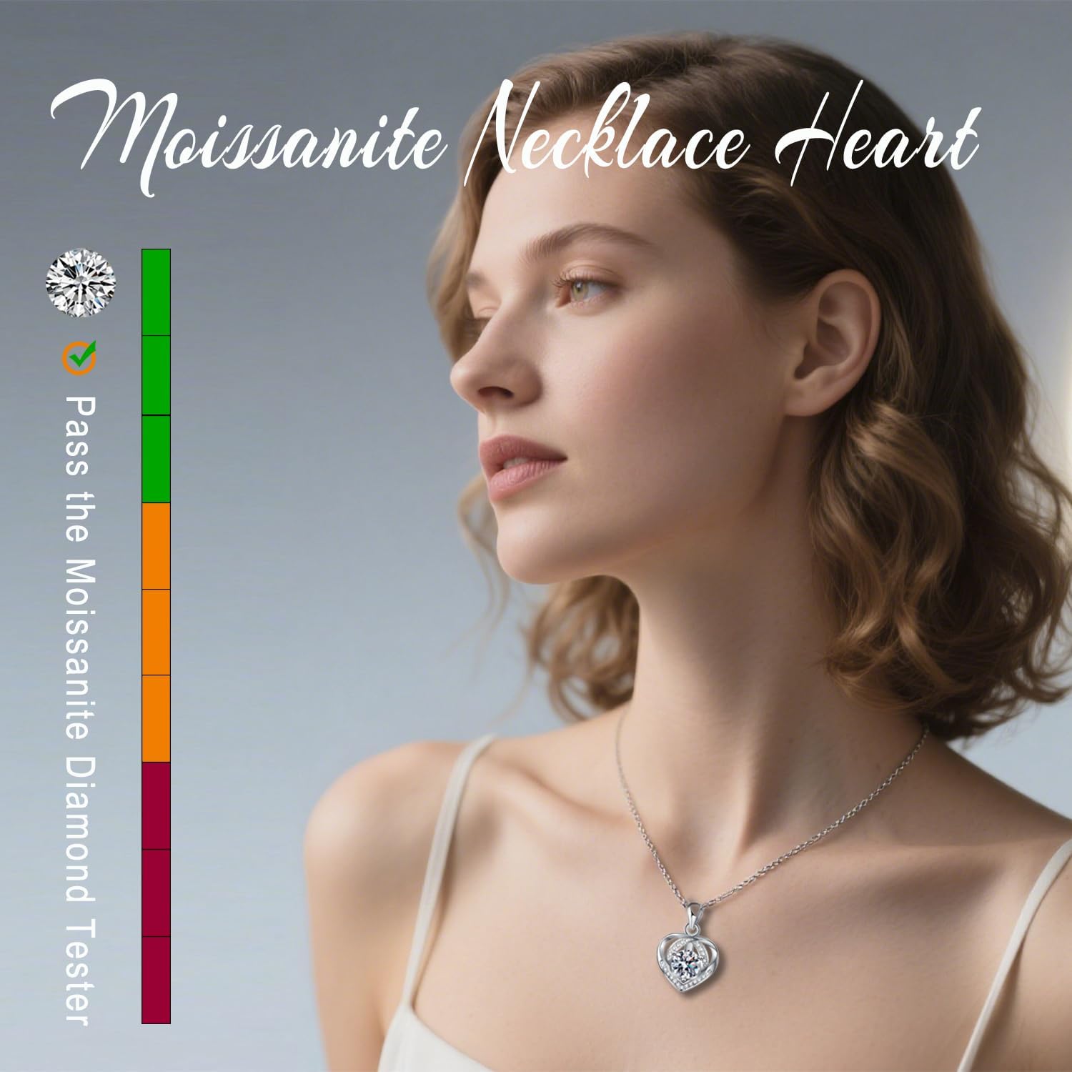 Heart Moissanite Necklace for Women, D Color VVS1 Clarity Sterling Silver Promise Pendant with GRA Certificate, Gift for Her Wife Girlfriend Mom on Anniversary Birthday - Image 2