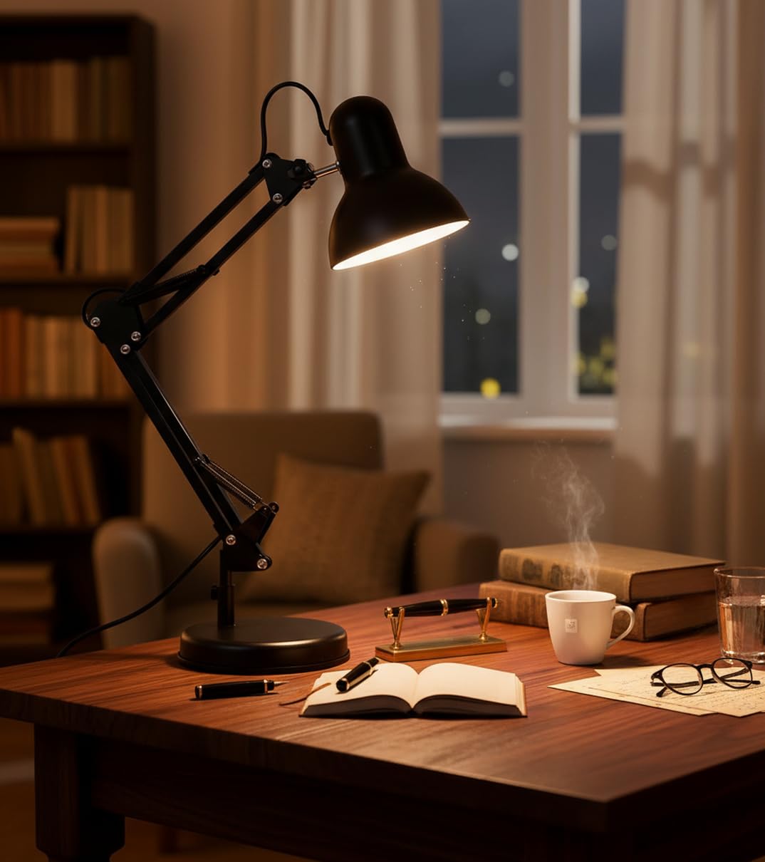BEL AIR HOME - Lámpara de Escritorio LED Vintage Retro Articulada | Flexo Antigona Ajustable para Estudio y Lectura | Iluminación E27, Negro, Metal