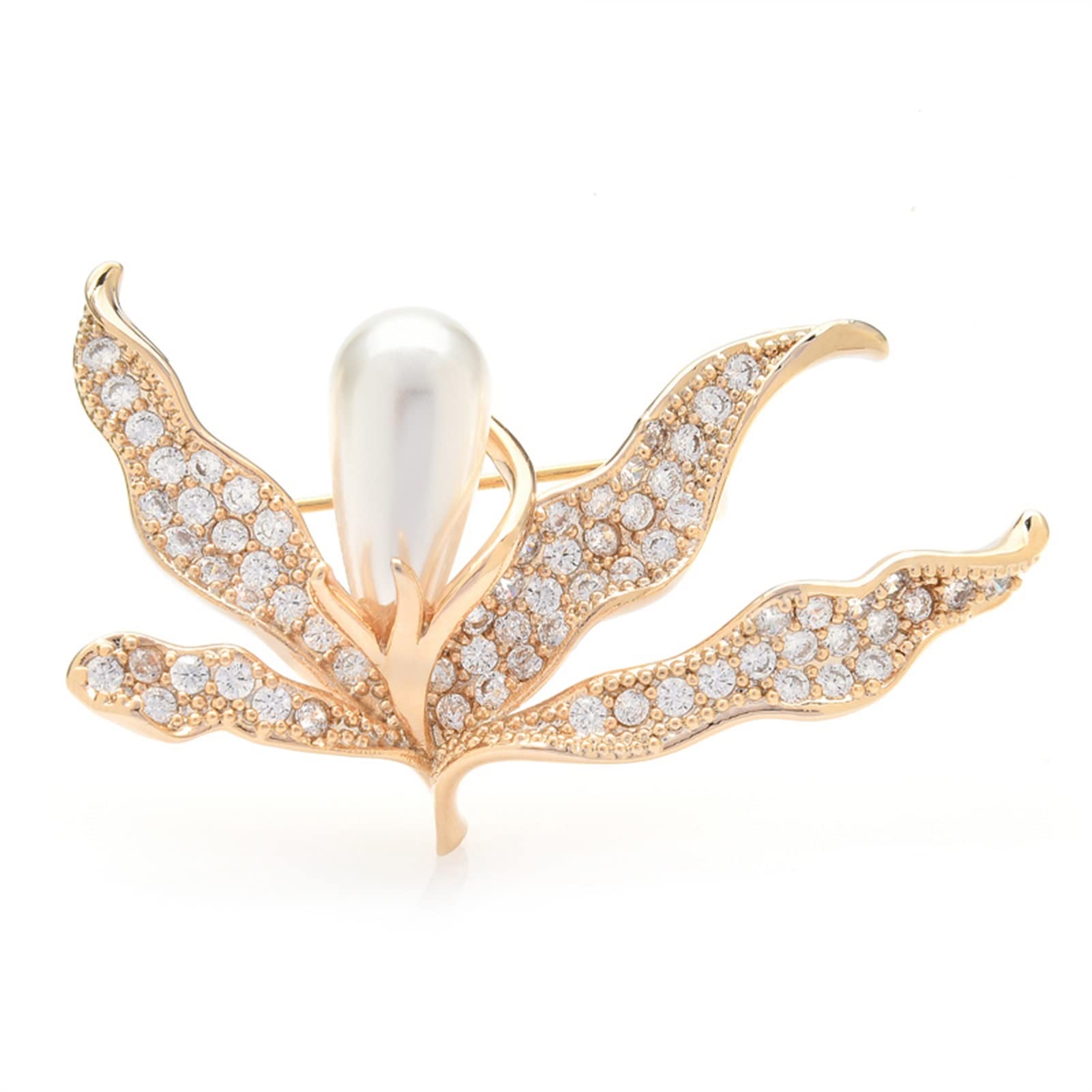 Broches para Mujer, Accesorios de Moda para Mujer, Broche de Flores, Broche de Perla con circonita cúbica para Chaqueta, cárdigan, Abrigo, broches de Moda.(A Gold)