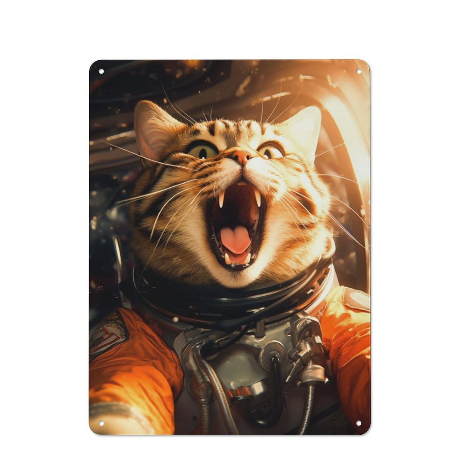 Junmoney Cat Lost In Space Retro Metal Plaque 40X30cm For Living Room Or Hallway, For An Autumn Wall Display In Living Room And Hallway