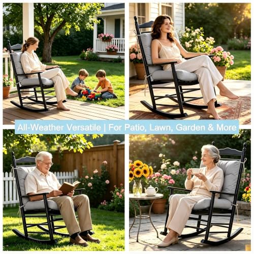 Image of QILLOWAY Outdoor Chair Cushion for Patio Furniture, Waterproof Patio Cushions with Ties, Fade Resistant Replacement Pads for Outdoor Rocking Chairs,Gray,White