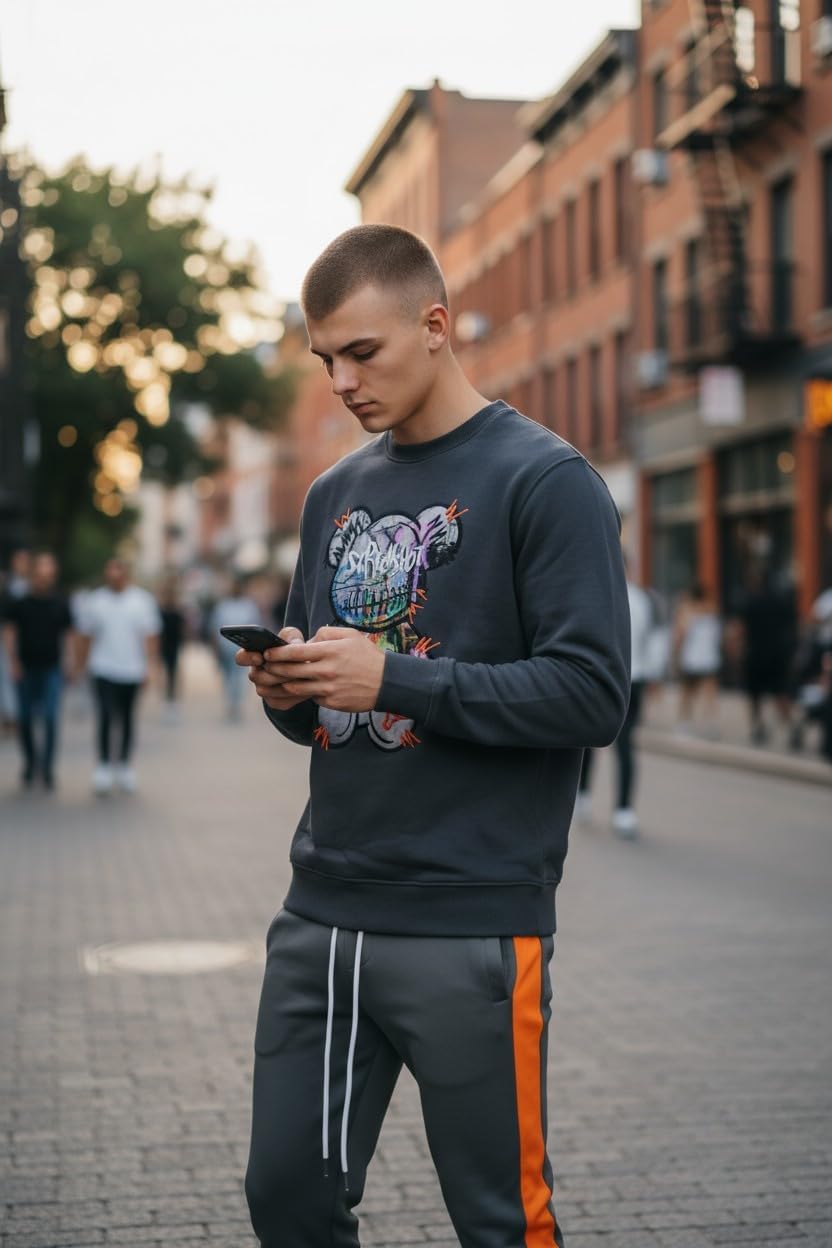 SCREENSHOT Mens Urban NYC Graffiti Hip Hop Fleece Pullover Active Fashion Crew Neck Sweatshirt Top - Image 3