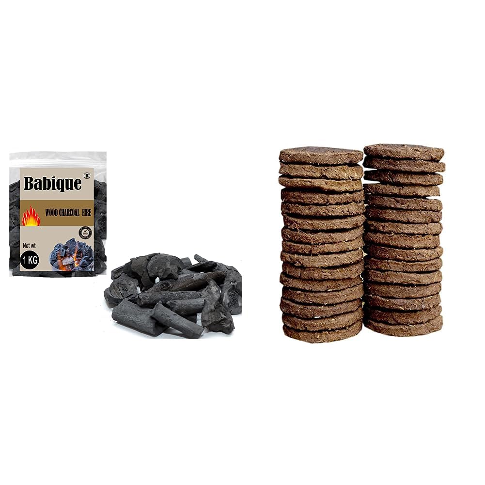 Babique Premium Long Burning Barbeque Wood Charcoal (1 Kg) & Babique Original Cow Dung for Hawan, Pujan & Religious Purpose (Round, 13cm) (Pack of 10)-image-40