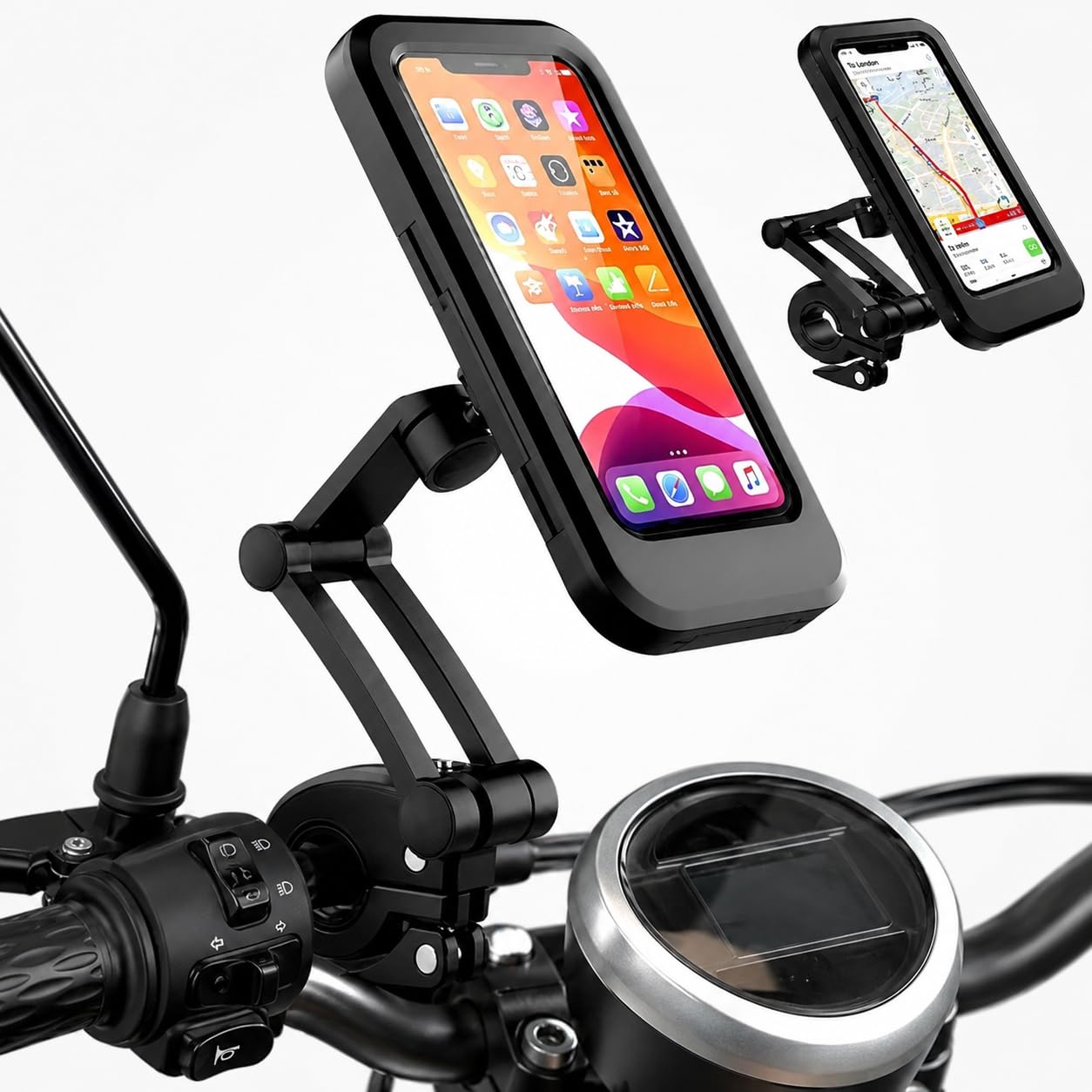 LIZANTA Waterproof Bike Phone Mount Case with 360° Rotation, Sensitive Touch Screen Mobile Holder, Secure Handlebar Motorcycle & Bicycle Phone Stand for 4 x 7.2 Inch Smartphones, Black-image-16