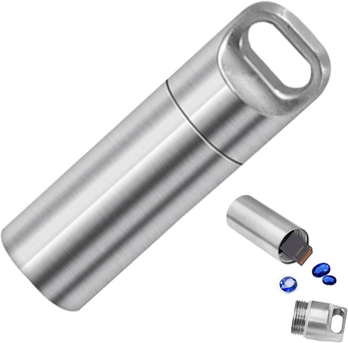 Keychain Pill Holder Travel Tablet Box Portable Mini Pill Multi Size Stainless Steel Case Container for Purse, Waterproof Metal Holder Bottle for Camping Travel Outdoor