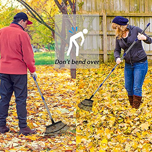 image for HOSKO 79 Inch Leaf Rake, 25 Tines Garden Rakes with Adjustable Section