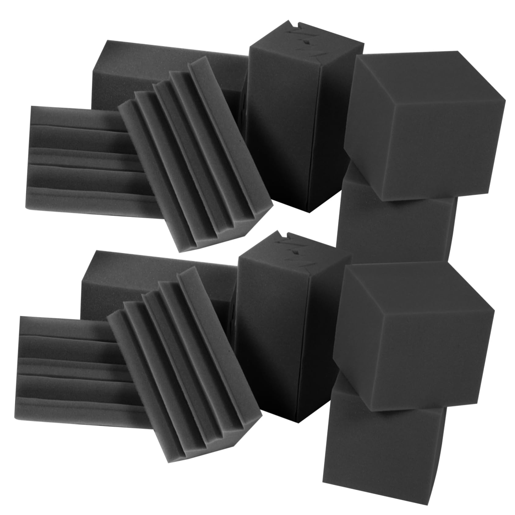 Pannelli Fonoassorbenti a Forma di Piramide e Cubo 16 Pezzi per Bassi in Spugna Nera Isolante Acustico Ignifugo per Studi di Registrazione e Home Theater