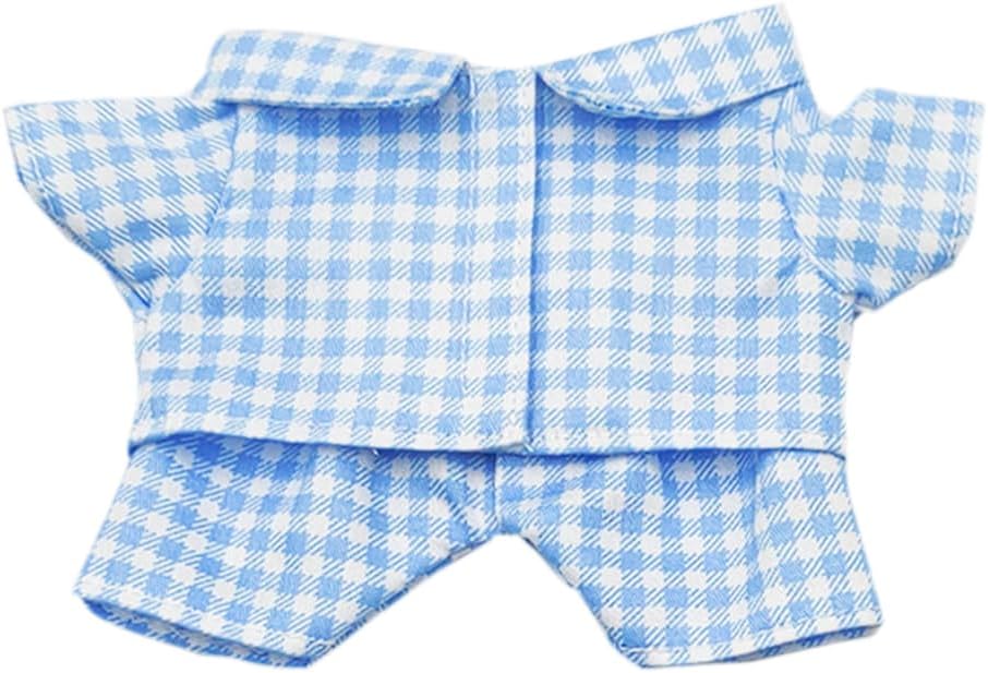 niannyyhouse 10cm 15cm 20cm Plush Doll Clothes Shirt Pants Multi-Color Plaid Pajama Set Doll Dressup (Blue, 20cm)