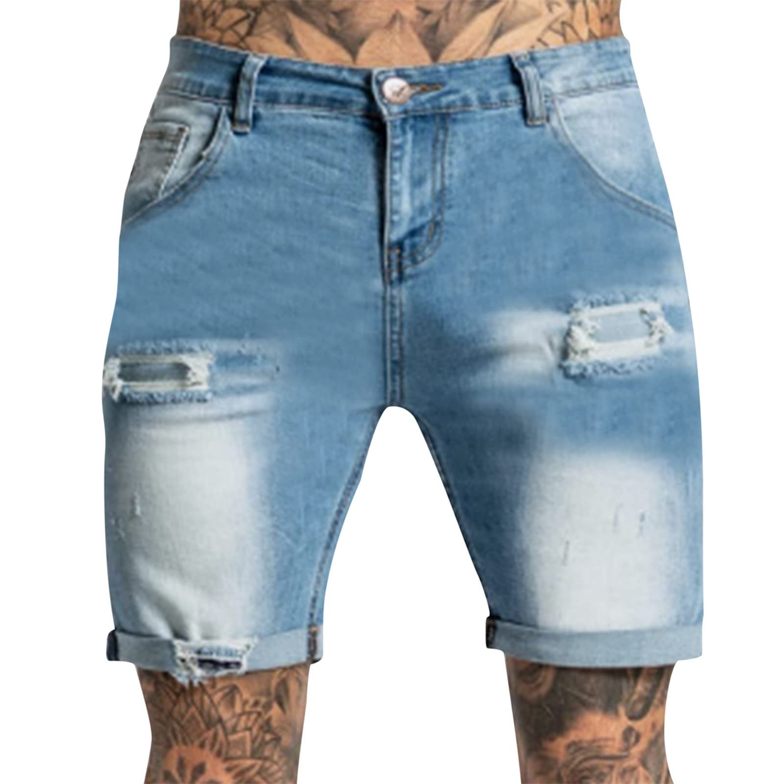 Briskorry Pantalones vaqueros cortos para hombre elásticos y desgastados, pantalones cortos informales, pantalones cortos de verano, pantalones cortos transpirables, bermudas de moda, pantalones cortos clásicos