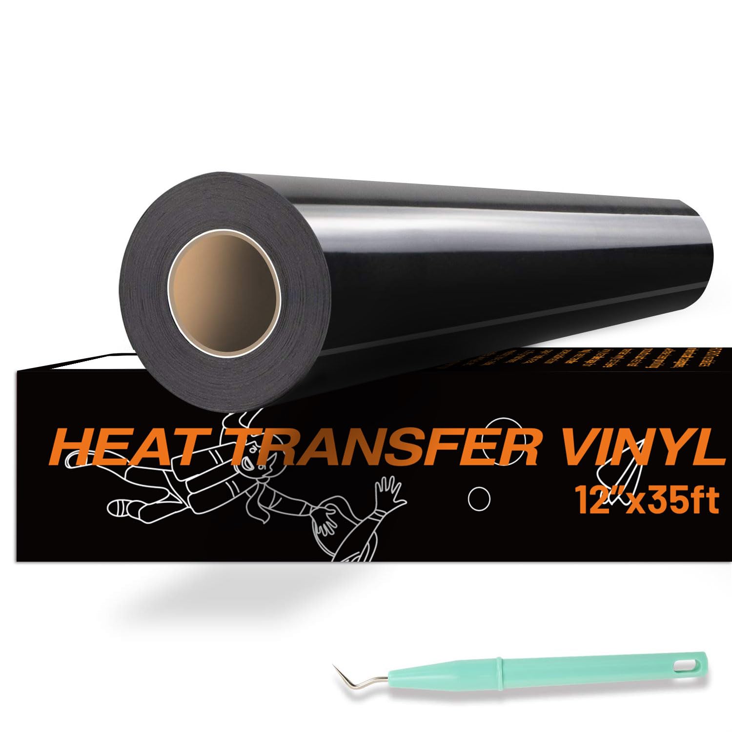 HTVRONT Heat Transfer Vinyl Black HTV Vinyl Rolls - 12" x 35ft (30.5 x 1067CM) Black Iron on Vinyl for All Cutter Machine - Easy to Cut & Weed — image 1